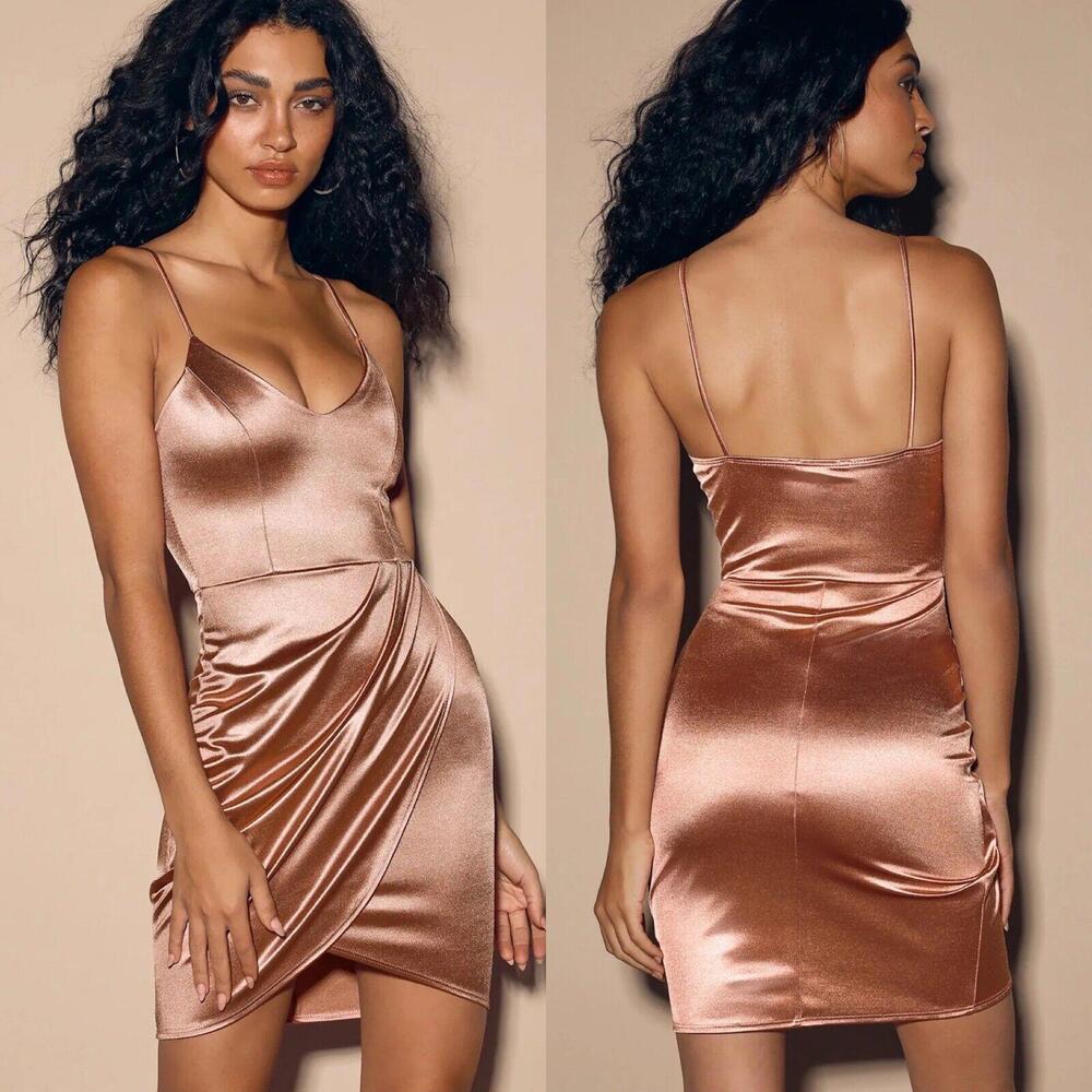 Lulus Women’s Size Small Mauve Pink Forever Your Girl Satin Bodycon Mini Dress - Picture 9 of 9